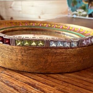 Vintage Sterling Silver and Multicolor gemstone tennis bracelet